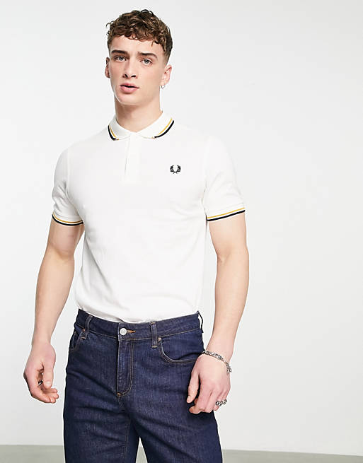 Men Fred Perry tipped polo shirt in white 