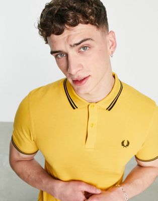 Fred Perry tipped polo shirt in mustard yellow