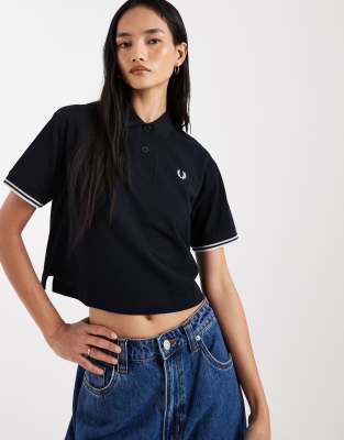 Fred Perry Tipped Sheer Short Sleeve Polo Shirt In Black