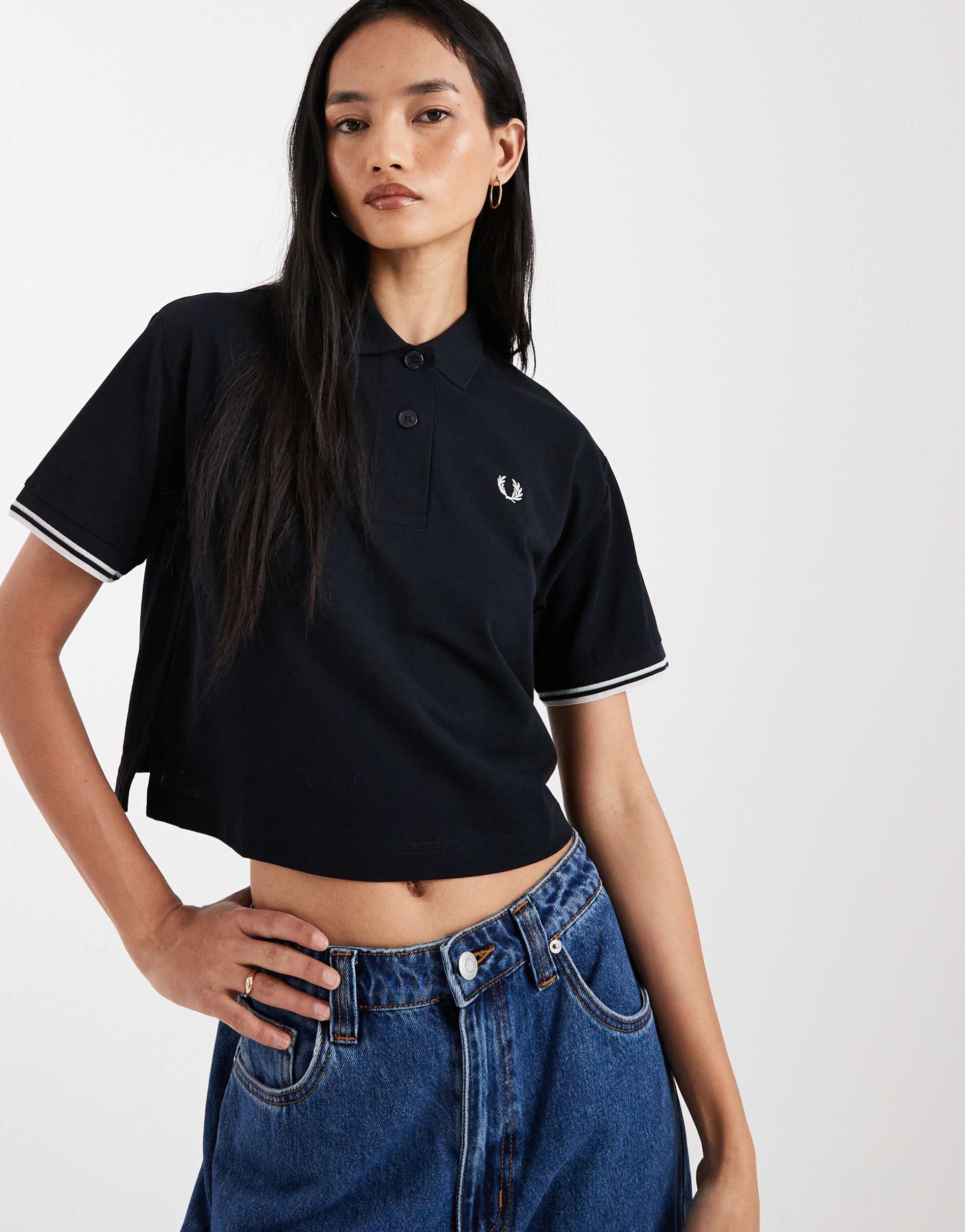 fred perry tipped sheer short sleeve polo shirt in navy