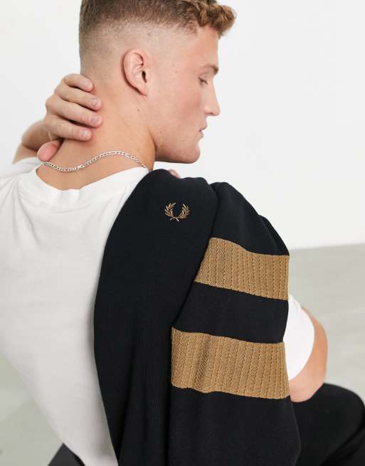 Fred Perry tipped sleeve cardigan in black