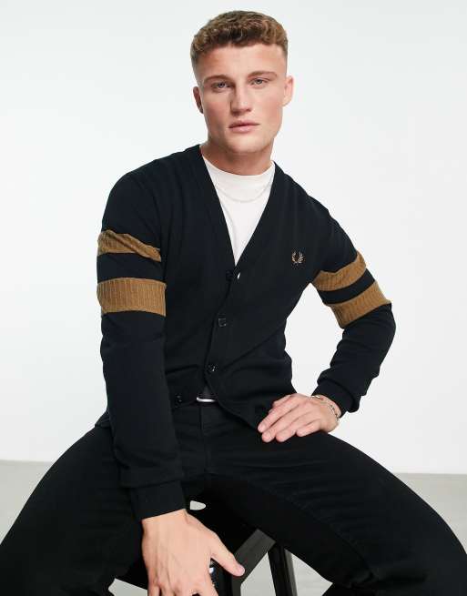 Fred Perry tipped sleeve cardigan in black ASOS