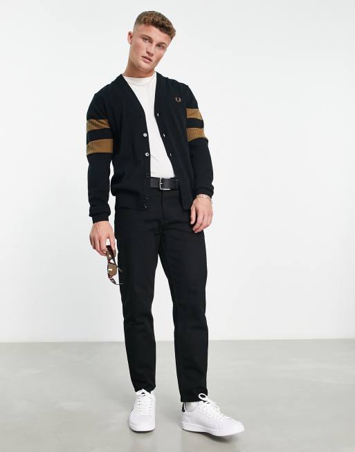 Fred Perry tipped sleeve cardigan in black