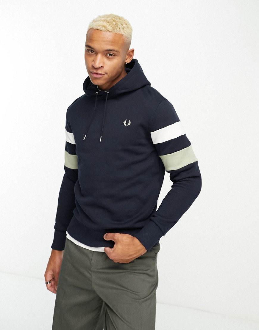 Fred Perry tipped sleeve hoodie in navy