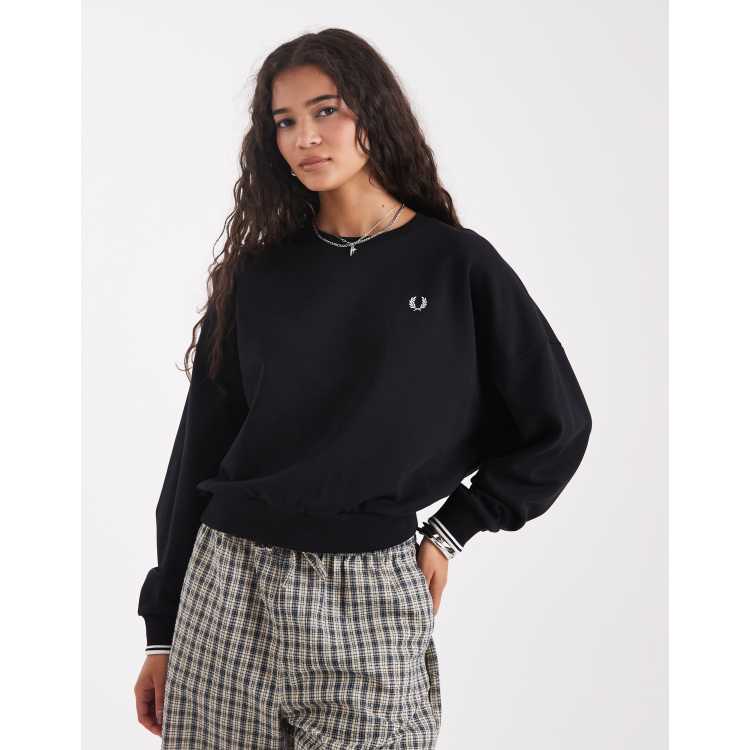 FRED PERRY スウェット Tipped Sweatshirt ブラック Fred Perry tipped sweatshirt in black | ASOS