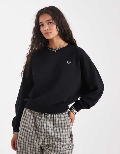 Fred Perry tipped sweatshirt in black