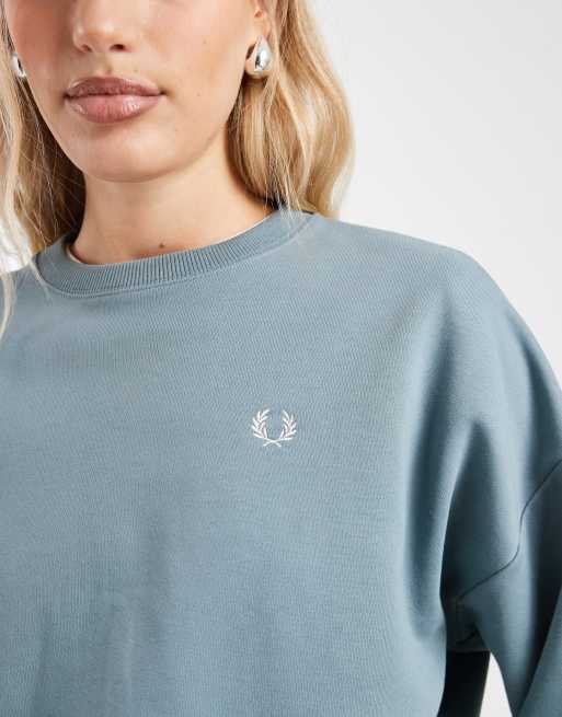 FRED PERRY Tipped Sweatshirtネイビー UK 10 Embroidered Sweatshirt - Ash Blue | Men's Sweatshirts |Sports