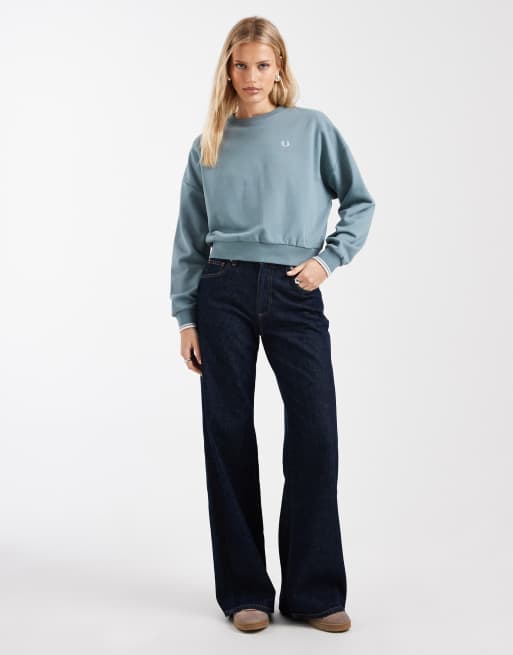 FRED PERRY Tipped Sweatshirtネイビー UK 10 Embroidered Sweatshirt - Ash Blue | Men's Sweatshirts |Sports