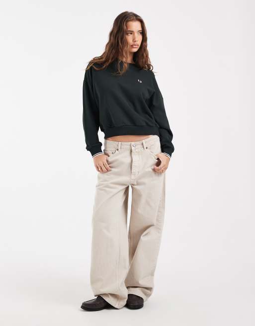 Fred Perry tipped sweatshirt in dark green , 2 of 4