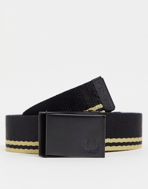 Fred Perry tipped webbing belt in black/ gold