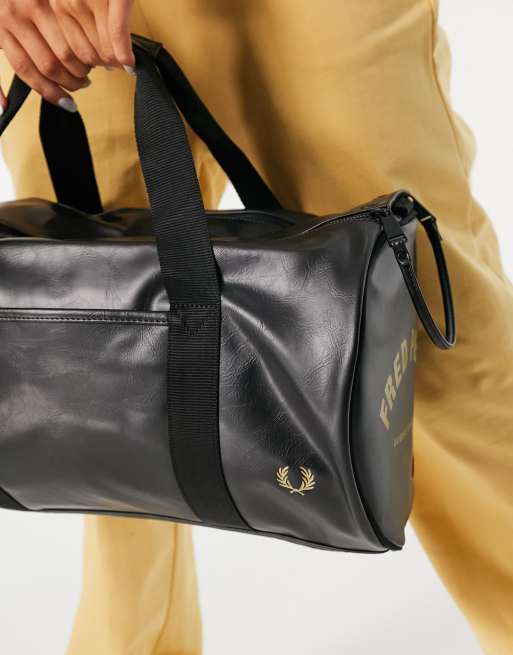 Fred Perry tonal PU barrel bag in black