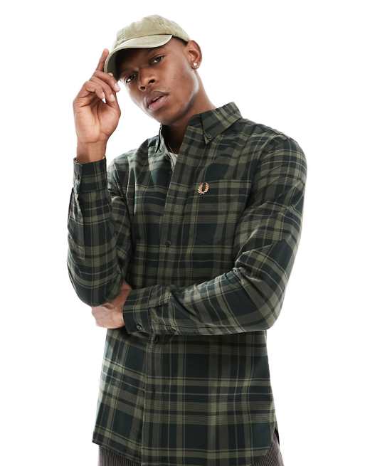 Fred Perry tonal tartan shirt in dark green ASOS