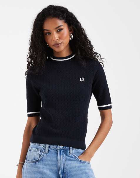 Fred Perry - Top à manches courtes en maille texturée - Bleu marine - view 1