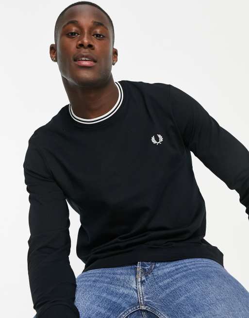 Fred Perry - Top a maniche lunghe nero con bordini a contrasto