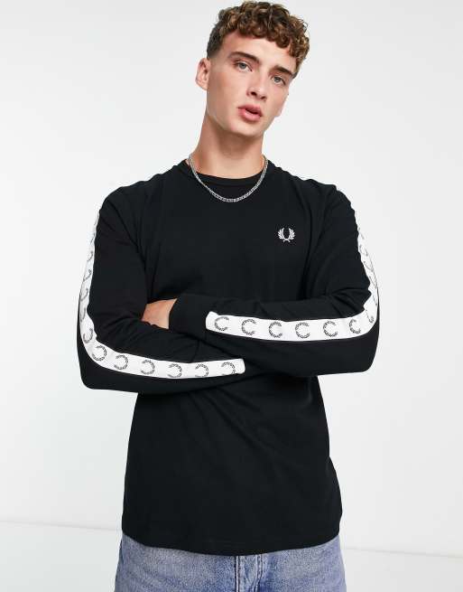Fred Perry - Top a maniche lunghe nero con fettuccia 