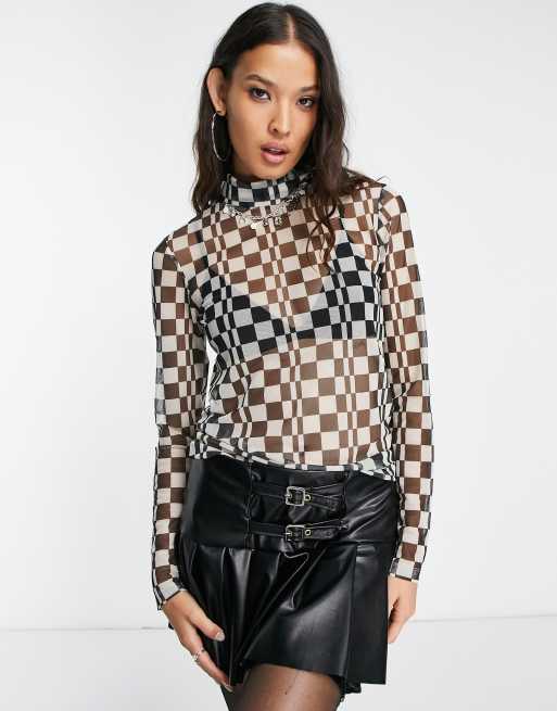 Fred Perry - Top col roulé en tulle à damier 