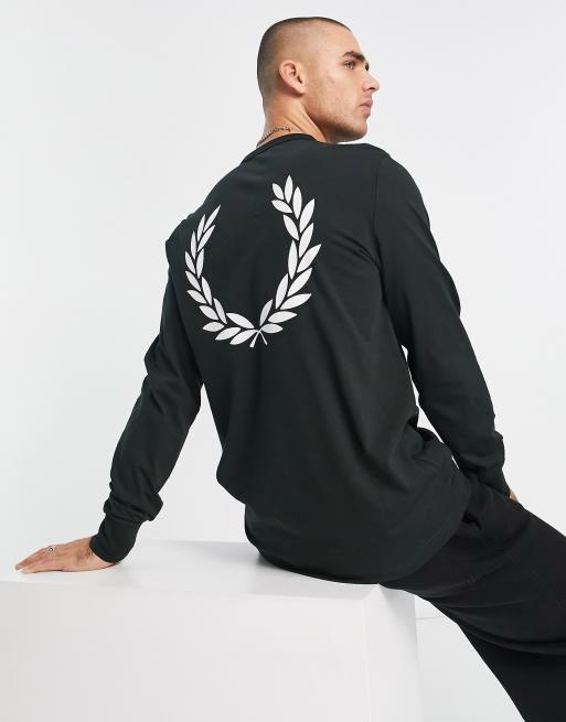 Fred Perry - Top met lauwerkrans-print en lange mouwen in groen