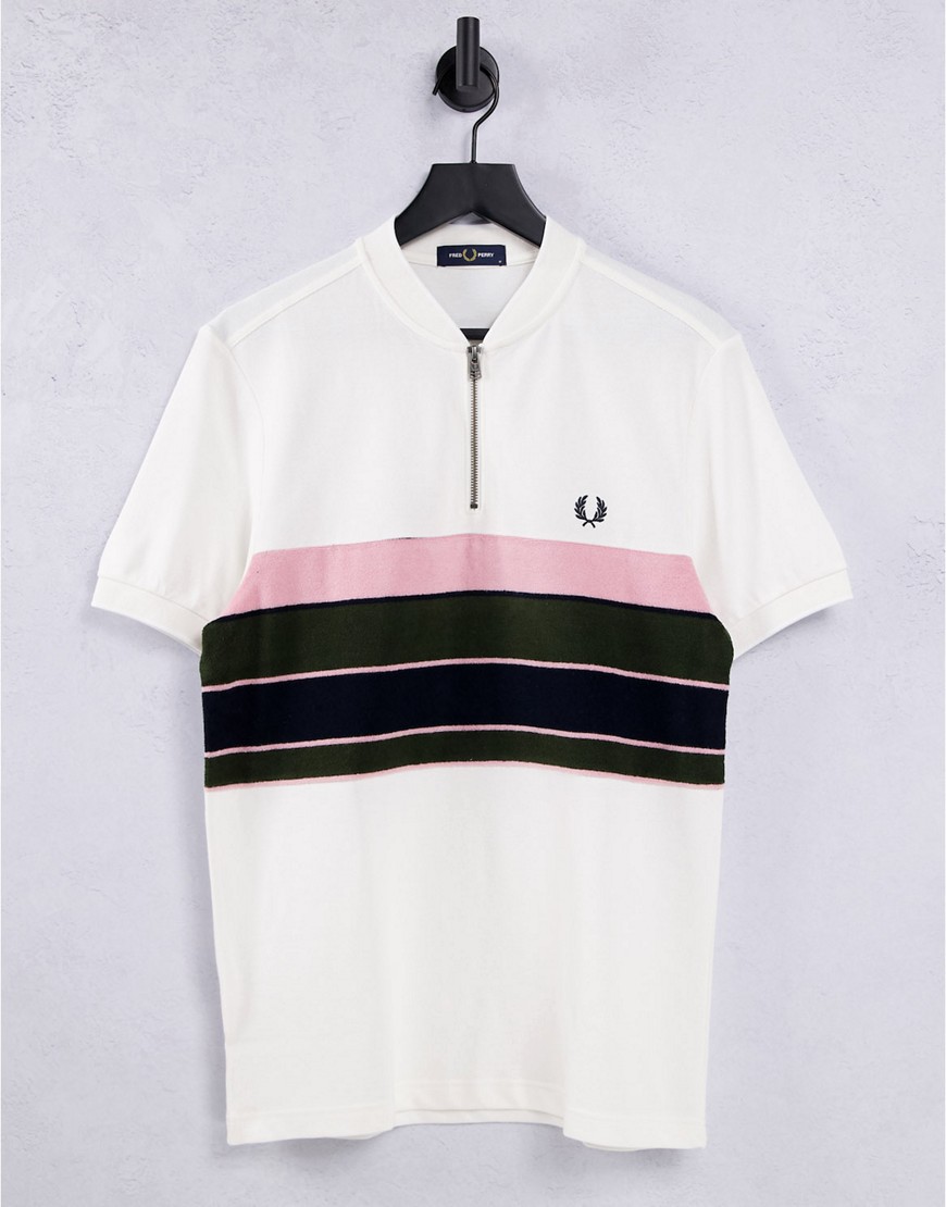 Product photo of Fred perry towelling zip neck polo shirt in white