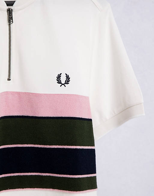 Polo shirts Fred Perry towelling zip neck polo shirt in white 