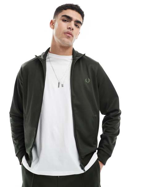 Fred Perry track jacket in dark green with taping - part of a set - view 1
