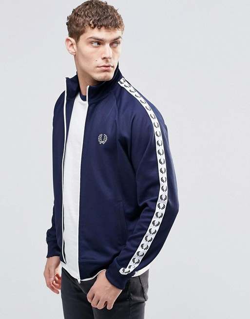 Fred Perry Track Jacket With Taped Sleeve In Navy | ASOS