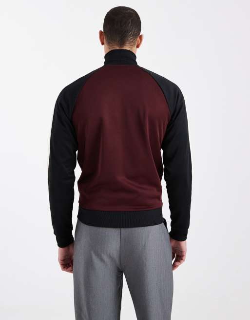 Fred Perry - Trainingsjack met contrasterende mouwen en logo in bordeauxrood en zwart, 3 van 5