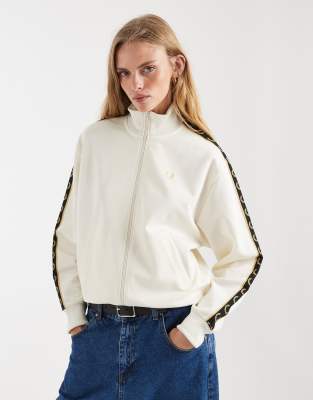 Fred Perry - Trainingsjacke in Ecru mit Logo-Zierstreifen-Neutral