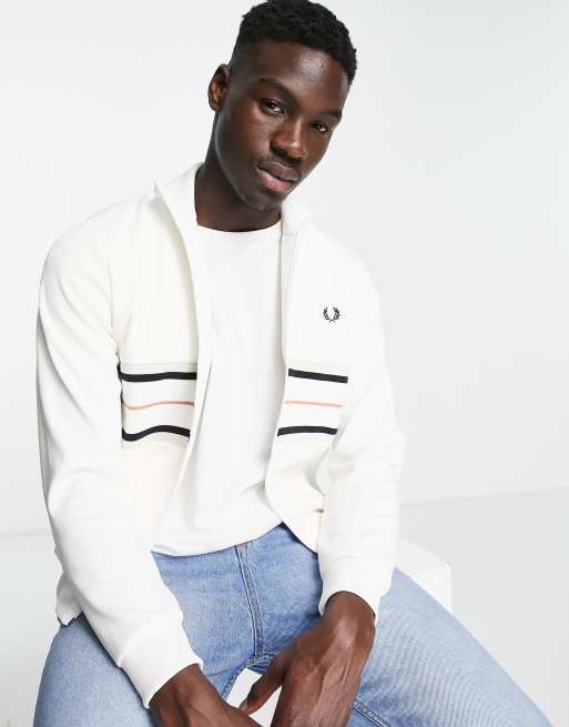 Fred Perry – Tramline – Biała kurtka dresowa ze wstawkami 
