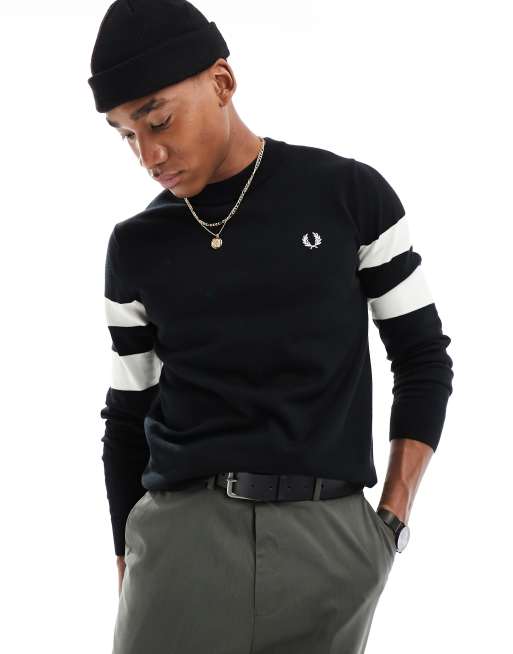 Fred Perry - Trui met een gekleurd randje op de mouwen in zwart