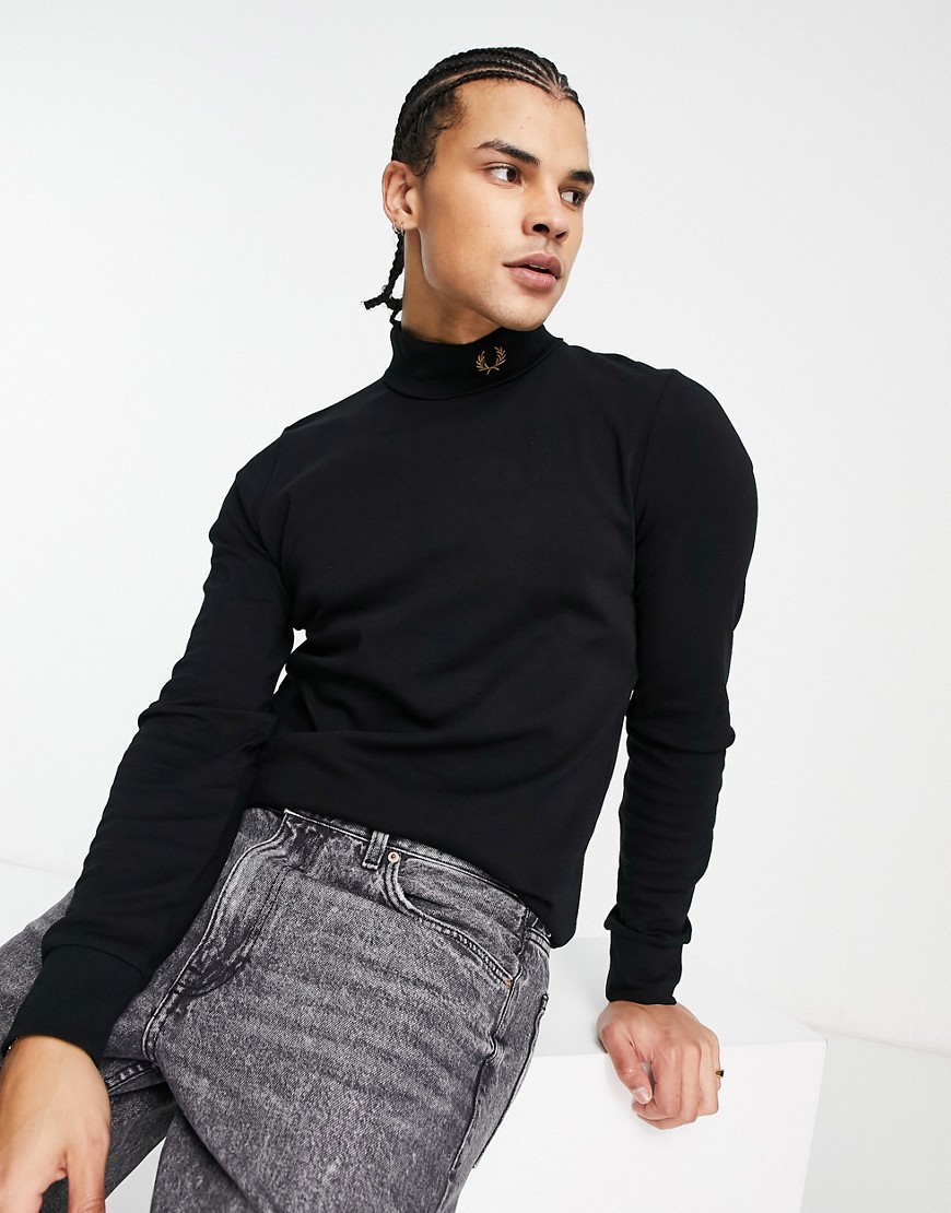 Fred Perry turtle neck jersey top in black