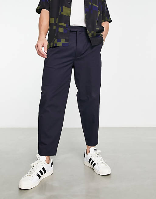 Fred Perry twill cropped tapered pants in navy