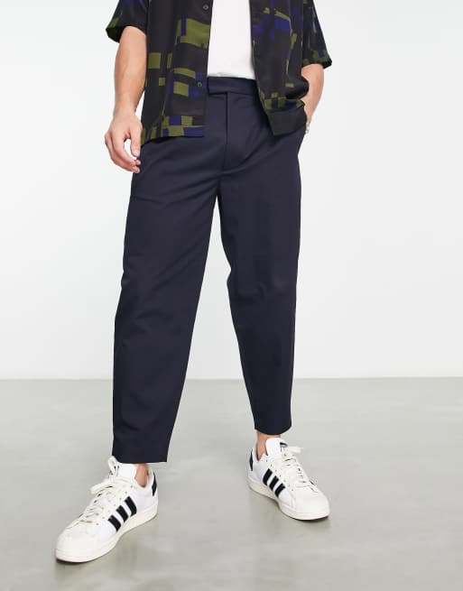 Fred Perry twill cropped tapered trousers in navy | ASOS