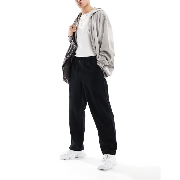 Fred Perry twill drawstring straight leg trousers in black