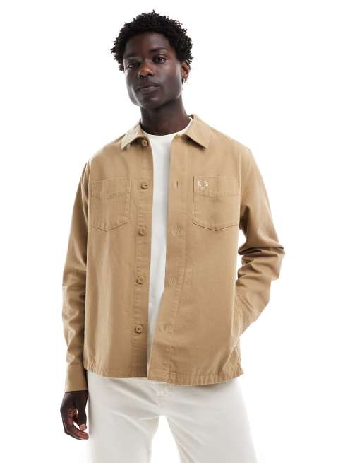Fred Perry twill overshirt in dark beige ASOS