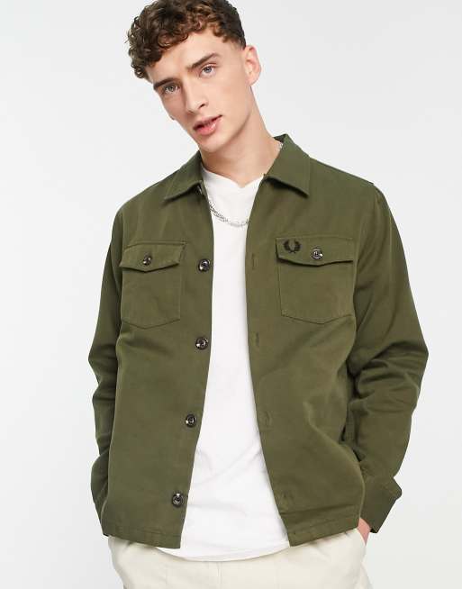 Fred Perry twill overshirt in khaki ASOS