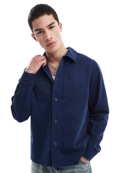 Fred Perry twill overshirt in navy - view 1