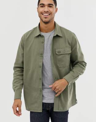 Fred Perry twill utility overshirt in khaki | ASOS