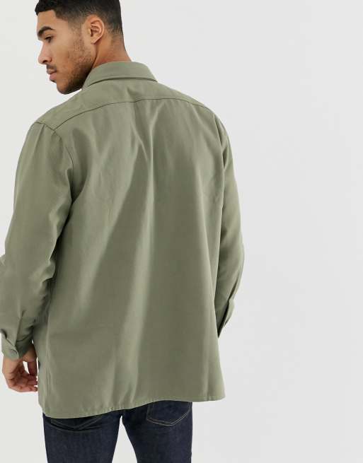 Fred Perry twill utility overshirt in khaki