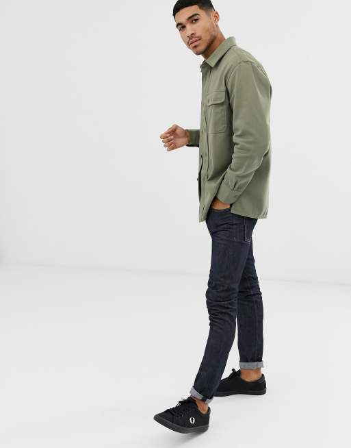 Fred Perry twill utility overshirt in khaki