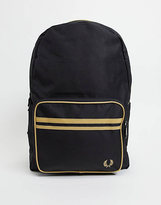 Fred Perry twin tipped backpack in black and gold | ASOS