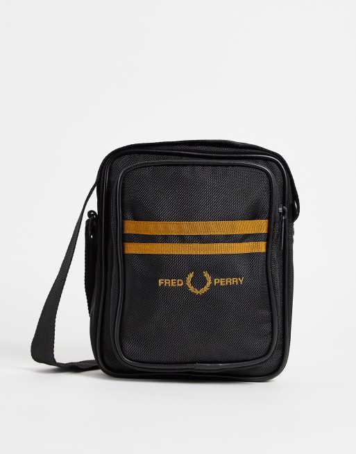 Fred Perry twin tipped cross body bag in black gold