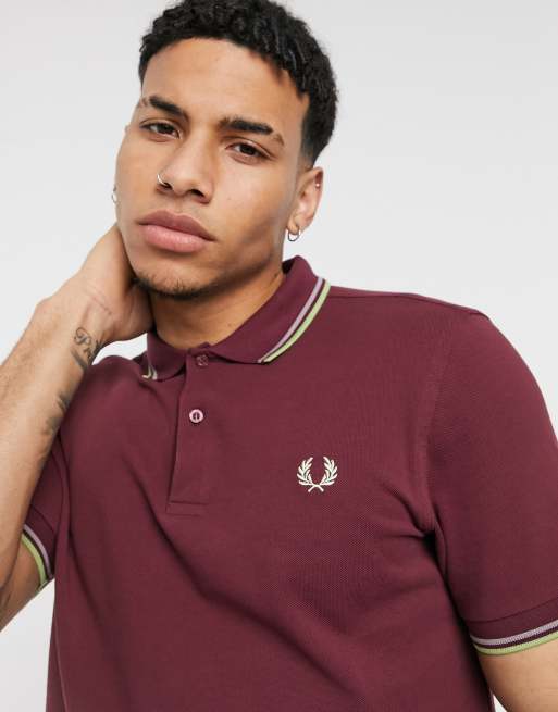 Fred Perry twin tipped fred perry polo in burgundy | ASOS