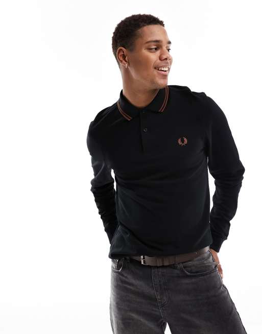 Fred Perry twin tipped logo polo Uni in black brown Superdry