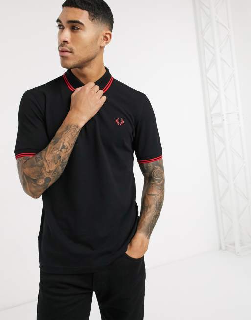 Fred Perry twin tipped logo polo in black/red | ASOS