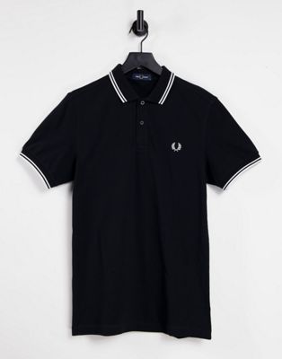 Fred Perry twin tipped logo polo in black | ASOS