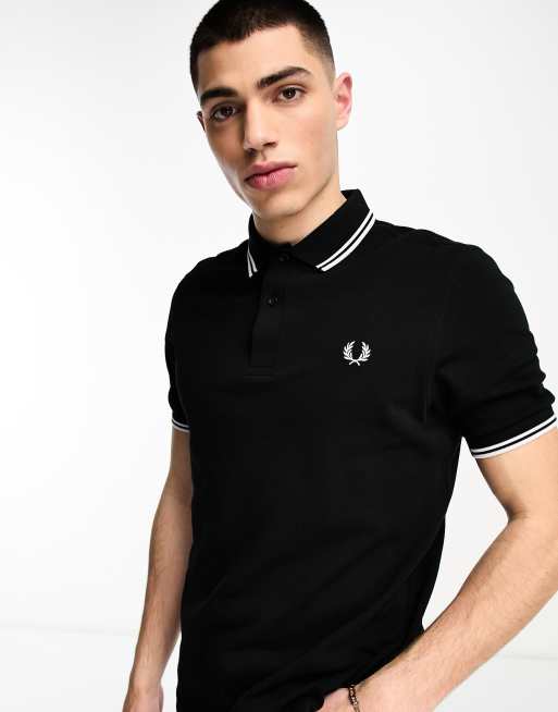 Fred Perry twin tipped logo polo in black | ASOS