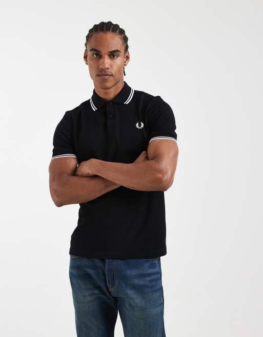 Fred Perry twin tipped logo polo in black, 3 of 5