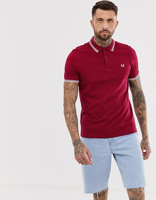 Fred Perry twin tipped logo polo in burgundy | ASOS