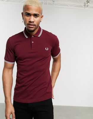 Fred Perry Twin Tipped Cotton Polo Shirt In Burgandy | ModeSens