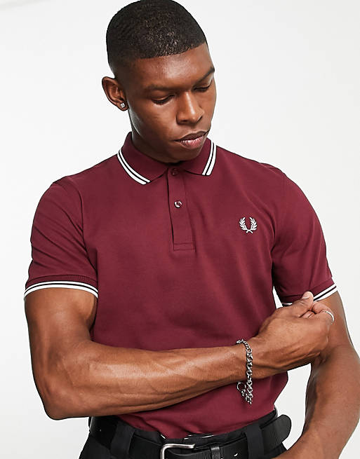 Fred Perry twin tipped logo polo in burgundy ASOS
